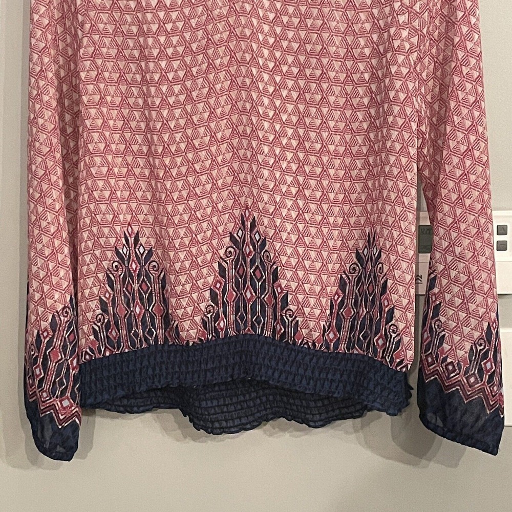 Lucky Brand Top Long Sleeve Blouse V Neck Tie Semi Sheer Peasant Size 1X Boho - Picture 6 of 11